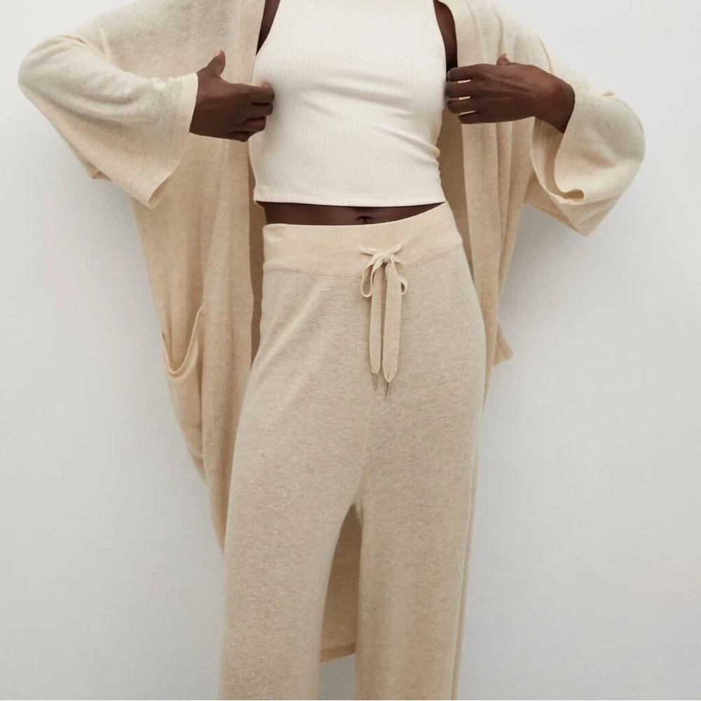 MANGO Knitted Linen Blend Slit‎ Hem Drawstring Pants
